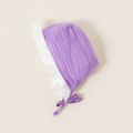 Baby Girl 100% Cotton 3pcs Crepe Ruffle Decor Long-sleeve Top and Pants with Hat Purple Set Light Purple image 3