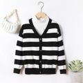 Kid Boy/Kid Girl Stripe Button Design Cardigan Sweater Black/White image 1