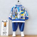 2pcs Kid Boy Faux-two Dinosaur Print Pullover Sweatshirt and Pants Set Royal Blue image 5