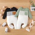 Baby Boy/Girl 95% Cotton Long-sleeve Striped Colorblock Jumpsuit Green image 2