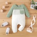 Baby Boy/Girl 95% Cotton Long-sleeve Striped Colorblock Jumpsuit Green image 1