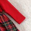 Baby Girl Red Faux-two Long-sleeve Ruffle Trim Bow Front Plaid Dress Red image 4