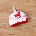 Christmas 2pcs Baby Boy Bow Front Allover Deer Print Spliced Long-sleeve Jumpsuit with Hat Set Red-2 image 5