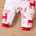 Christmas 2pcs Baby Boy Bow Front Allover Deer Print Spliced Long-sleeve Jumpsuit with Hat Set Red-2 image 4