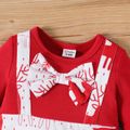 Christmas 2pcs Baby Boy Bow Front Allover Deer Print Spliced Long-sleeve Jumpsuit with Hat Set Red-2 image 3