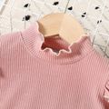 Toddler Girl Solid Color Ruffled Mock Neck Ribbed Long-sleeve Tee Pink image 3
