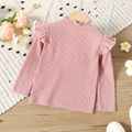 Toddler Girl Solid Color Ruffled Mock Neck Ribbed Long-sleeve Tee Pink image 2