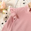 Toddler Girl Solid Color Ruffled Mock Neck Ribbed Long-sleeve Tee Pink image 4