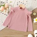 Toddler Girl Solid Color Ruffled Mock Neck Ribbed Long-sleeve Tee Pink image 1