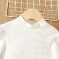 Kid Girl Mock Neck Ribbed Puff-sleeve Cotton White Tee OffWhite image 2
