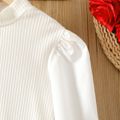 Kid Girl Mock Neck Ribbed Puff-sleeve Cotton White Tee OffWhite image 3