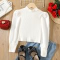 Kid Girl Mock Neck Ribbed Puff-sleeve Cotton White Tee OffWhite image 1