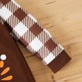 Thanksgiving Day Baby Boy Bow Front Letter Print Spliced Plaid Long-sleeve Jumpsuit Brown image 4