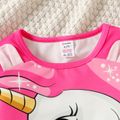 2pcs Kid Girl Unicorn Print Long-sleeve Tee and Polka dots Pants Pajamas Sleepwear Set Pink image 4