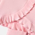 2pcs Toddler Girl Ruffled Ribbed Long-sleeve Pink Tee and Pants set Pink