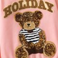 Kid Girl Letter Bear Terry Embroidered Fleece Lined Pink Pullover Sweatshirt Pink