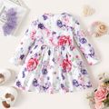 2-Pack Baby Girl Solid Rib Knit and Floral Print Bow Front Long-sleeve Dresses Set ColorBlock image 3
