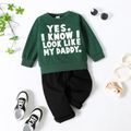 2pcs Toddler Boy Letter Print Green Pullover Sweatshirt and Black Pants Set Green image 1