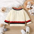 Baby Boy Long-sleeve Colorblock Knitted Button Front Cardigan Sweater Beige image 2