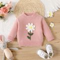 Baby Girl Flower Design Long-sleeve Knitted Pullover Sweater Pink image 1