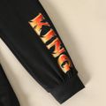 2pcs Kid Boy Animal Lion Flame Print Pullover Sweatshirt and Letter Print Pants Set Black