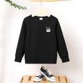 Kid Boy Letter Patch Embroidered Waffle Pullover Sweatshirt Black image 1