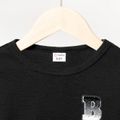 Kid Boy Letter Patch Embroidered Waffle Pullover Sweatshirt Black image 4