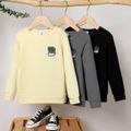 Kid Boy Letter Patch Embroidered Waffle Pullover Sweatshirt Black image 2