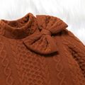 Toddler Girl Bowknot Design Textured Mock Neck Long Bell sleeves Dress Brown image 3