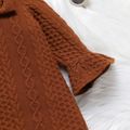 Toddler Girl Bowknot Design Textured Mock Neck Long Bell sleeves Dress Brown image 4
