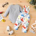 2pcs Baby Boy 95% Cotton Long-sleeve Romper and Allover Vehicle Print Overalls Set ColorBlock image 3