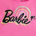 Barbie 2pcs Kid Girl Ruffled Letter Print Pink Cotton Hoodie Sweatshirt and Rainbow Print Pants Set Roseo image 2