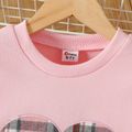 2pcs Kid Girl Heart Embroidered Pink Sweatshirt and Plaid Skirt Set Pink image 2