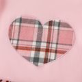 2pcs Kid Girl Heart Embroidered Pink Sweatshirt and Plaid Skirt Set Pink image 3