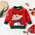 Christmas Baby Boy/Girl Reindeer Graphic Long-sleeve Knitted Sweater Red image 1