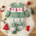 Christmas Baby Boy/Girl Allover Print Long-sleeve Jumpsuit Chartreuse image 3