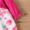 Baby Girl Solid Rib Knit Ruffle Trim Bow Front Long-sleeve Faux-two Floral Print Dress Roseo image 4