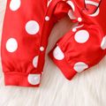 Christmas 2pcs Baby Girl Reindeer Graphic Polka Dot Print Red Long-sleeve Jumpsuit with Headband Set Red image 5
