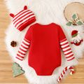 Christmas 2pcs Baby Boy Santa & Letter Print Red Striped Long-sleeve Romper with Hat Set REDWHITE