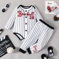 2pcs Baby Boy Letter & Number Print Long-sleeve Striped Romper and Pants Set BlackandWhite image 1