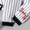 2pcs Baby Boy Letter & Number Print Long-sleeve Striped Romper and Pants Set BlackandWhite image 5