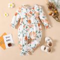Baby Girl Allover Floral Print Ruffle Trim Long-sleeve Waffle Jumpsuit BlanchedAlmond image 1