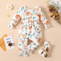 Baby Girl Allover Floral Print Ruffle Trim Long-sleeve Waffle Jumpsuit BlanchedAlmond image 2