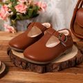 Toddler Simple Plain Buckle Velcro Soft Sole Shoes Brown image 2