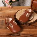 Toddler Simple Plain Buckle Velcro Soft Sole Shoes Brown image 1