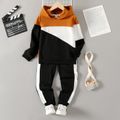 2pcs Kid Boy Colorblock Hoodie Sweatshirt and Elasticized Pants Set Coffee image 1