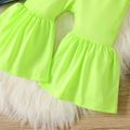 2pcs Baby Girl Long-sleeve Denim Jacket and Fluorescent Color Halter Bell Bottom Jumpsuit Set Green image 4