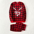 Christmas Family Matching Antler & Letter Embroidered Red Plaid Thickened Polar Fleece Long-sleeve Pajamas Sets (Flame Resistant) redblack image 2