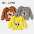 Looney Tunes Baby Boy/Girl Cartoon Animal Embroidered Long-sleeve Thermal Fuzzy Pullover Grey