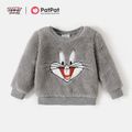 Looney Tunes Baby Boy/Girl Cartoon Animal Embroidered Long-sleeve Thermal Fuzzy Pullover Grey image 1